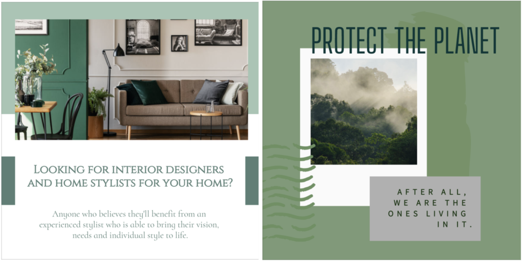 Nature-inspired template designs using muted green.