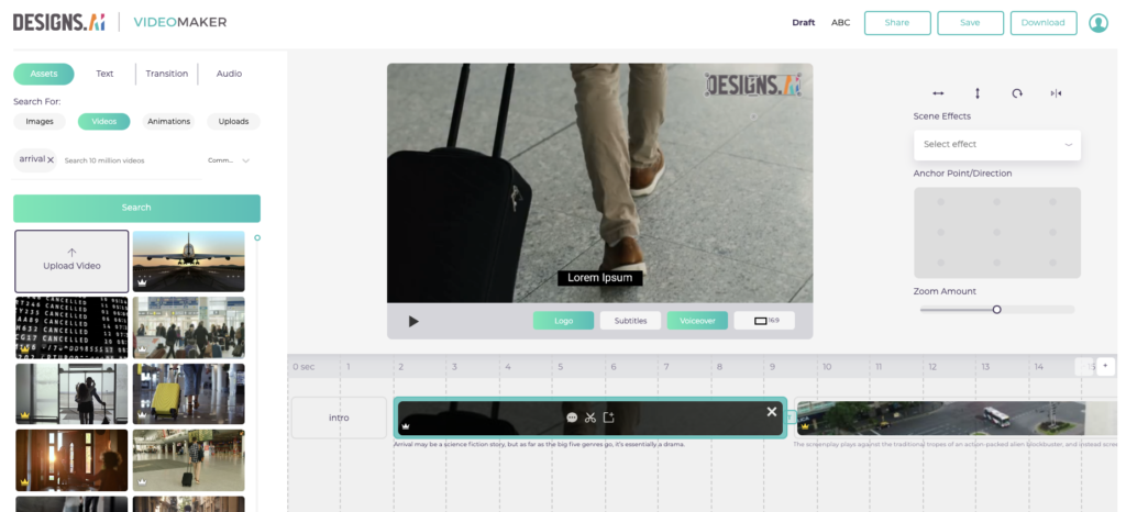 Designs.ai Videomaker helps incorporate your logo into videos effortlessly.