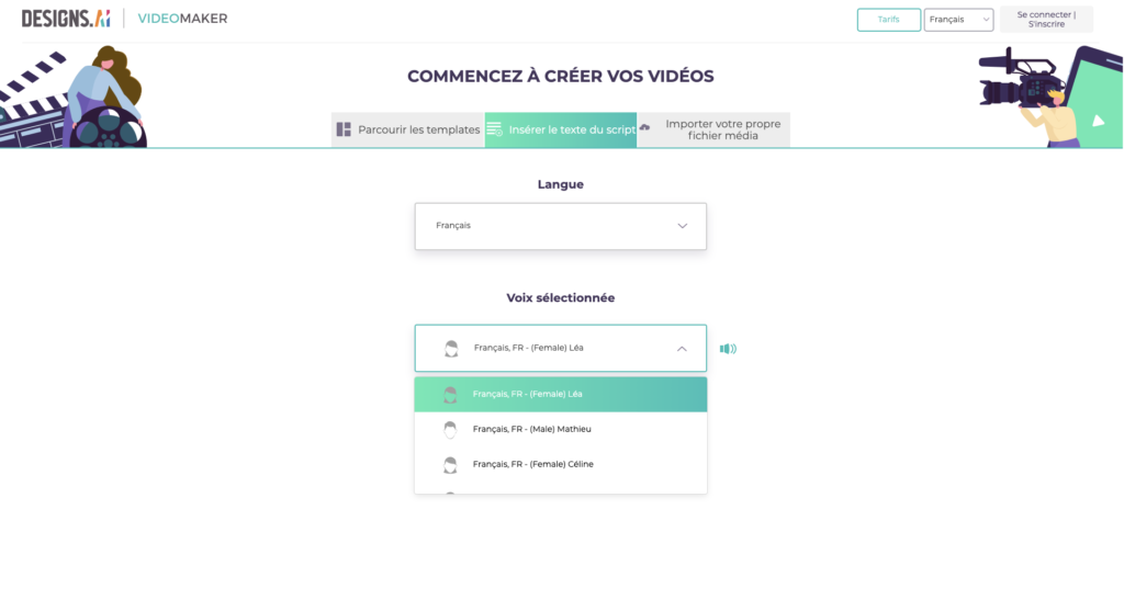 Designs.ai Videomaker - Choisissez la voix / l'accent que vous préférez, et vous avez terminé!