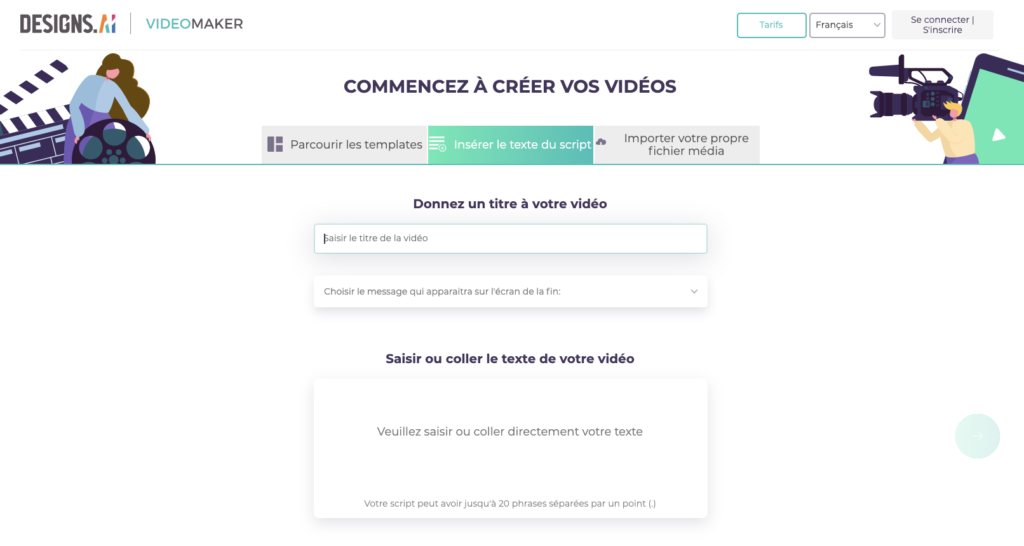 Designs.ai Videomaker - Insérez votre script.