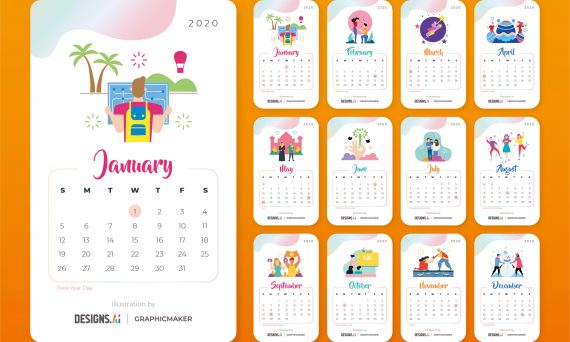 Designs.ai Graphicmaker Free Printable 2020 Calendar